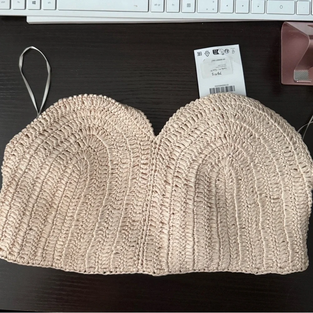 Zara Black Crocheted Strapless Crop Top - Picture 9 of 9